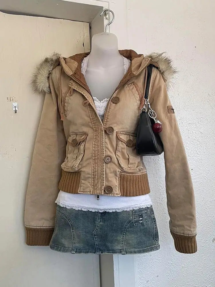 Women's Y2K Korean Retro Jacket Slim Fit Vintage Autumn Winter Coat Unique Chic Casual Outerwear Fashion Top