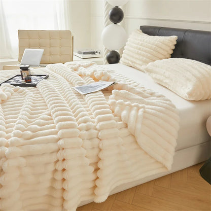 Soft Fluffy Throw Blanket – 250 GSM Warm Striped Blanket for Bed, Sofa & Couch