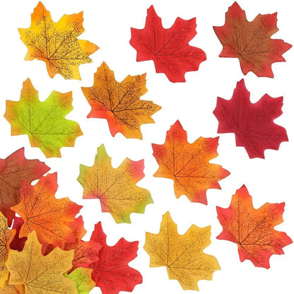 50PCS Artificial Maple Leaves – Handmade Silk Leaf Plants for DIY Crafts, Stacked Maple Leaf Arrangements & Autumn Decorations