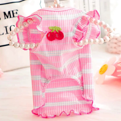 Vestido de verano para cachorros lindos para perros y gatos pequeños – Ropa de encaje a rayas para mascotas, camiseta y falda para perras Chihuahua, Yorkie, Bichon