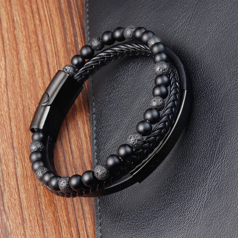Braided Leather Rope Bracelet – Genuine Leather Bracelet with Stainless Steel Magnetic Clasp for Men & Women | Fashion Jewelry Gift