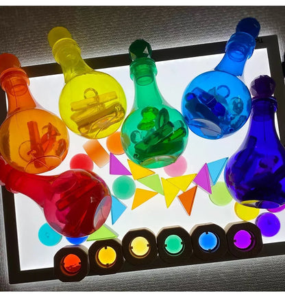Kit de jeu sensoriel Montessori sable et eau – Jouet d'apprentissage STEM ouvert avec gobelets doseurs arc-en-ciel, entonnoirs, pelles, pinces et tuyaux, jouet d'activité créative en extérieur pour enfants