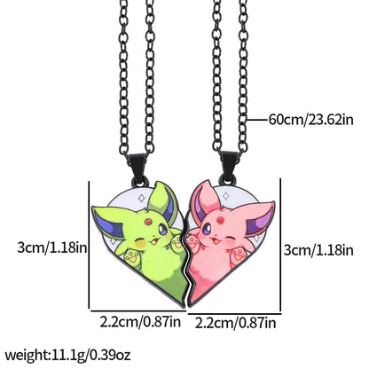 Collar de pareja de corazón roto de Pokémon Eevee – Regalo de joyería romántico de anime para mejores amigos (2 piezas)
