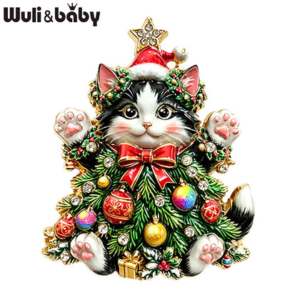 Wuli&baby Blue & White Porcelain Christmas Brooches for Women – Santa Claus, Cat, Christmas Tree & Nutcracker Brooch Pins for New Year