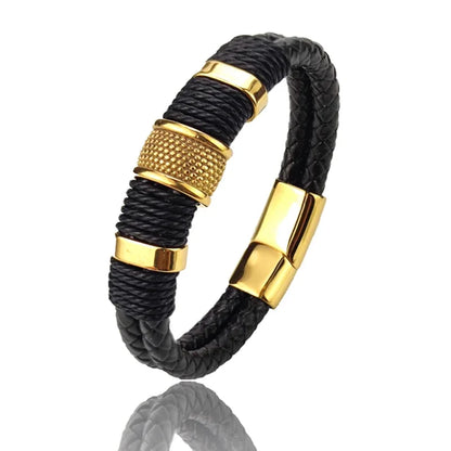 Luxury Vintage Leather Bracelet for Men – Multi-Layer Brown Leather & Stainless Steel Bead Wrist Bangle | Fashion Jewelry Gift