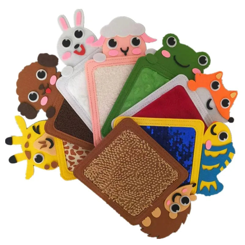 Ensemble de tapis sensoriels en feutre – Tapis d'apprentissage texturés avec animaux de dessin animé pour la maternelle et le développement sensoriel