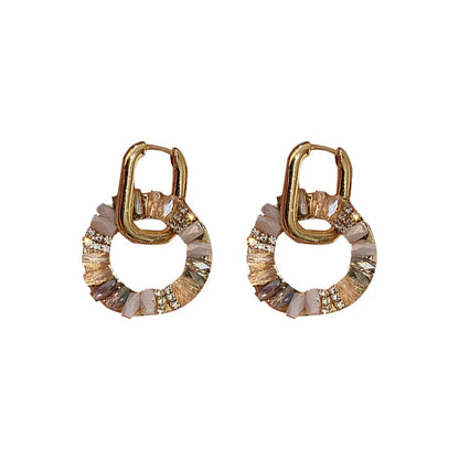 Retro Diamond Studded Ear Cuff – Geometric Hollow-Out Rectangular & Circular Design, Elegant Women's Statement Jewelry for Banquets