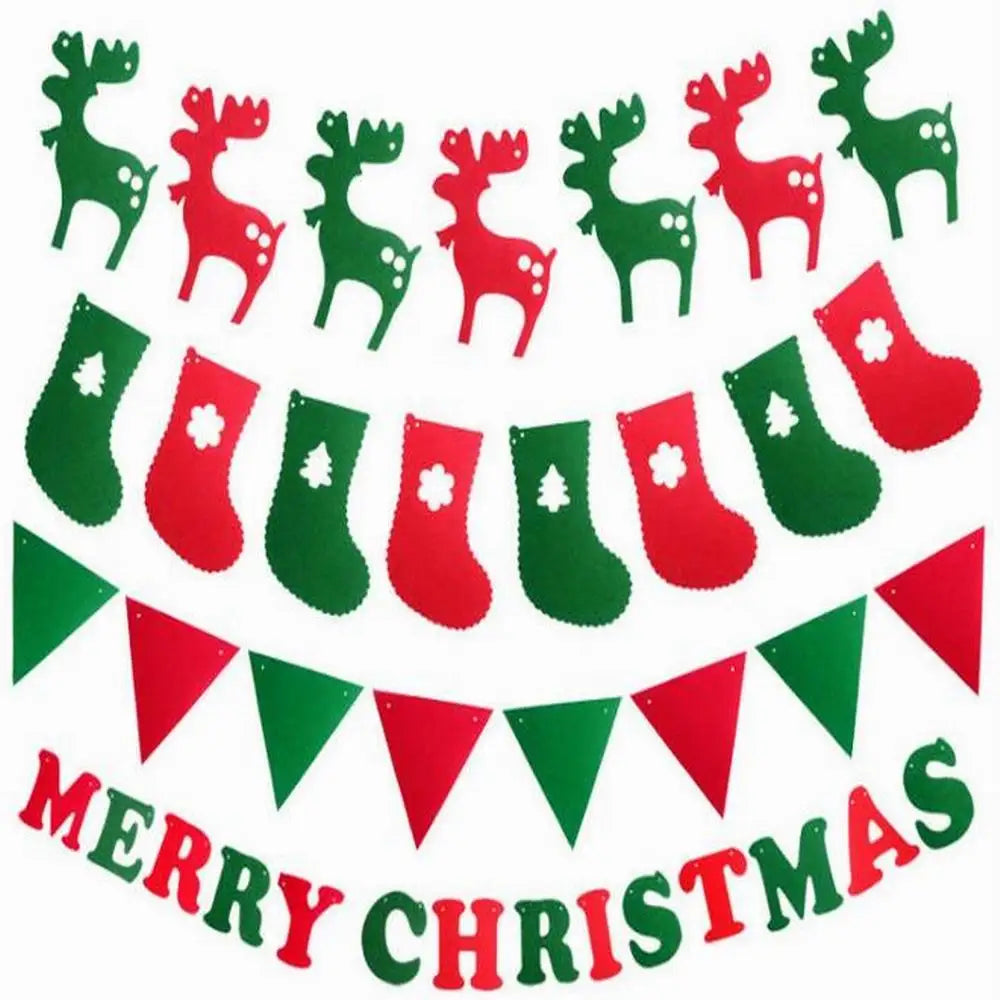 Felt Merry Christmas Banner – Santa Claus Xmas Flag Decoration for Home, Noel Holiday Party & New Year Decor