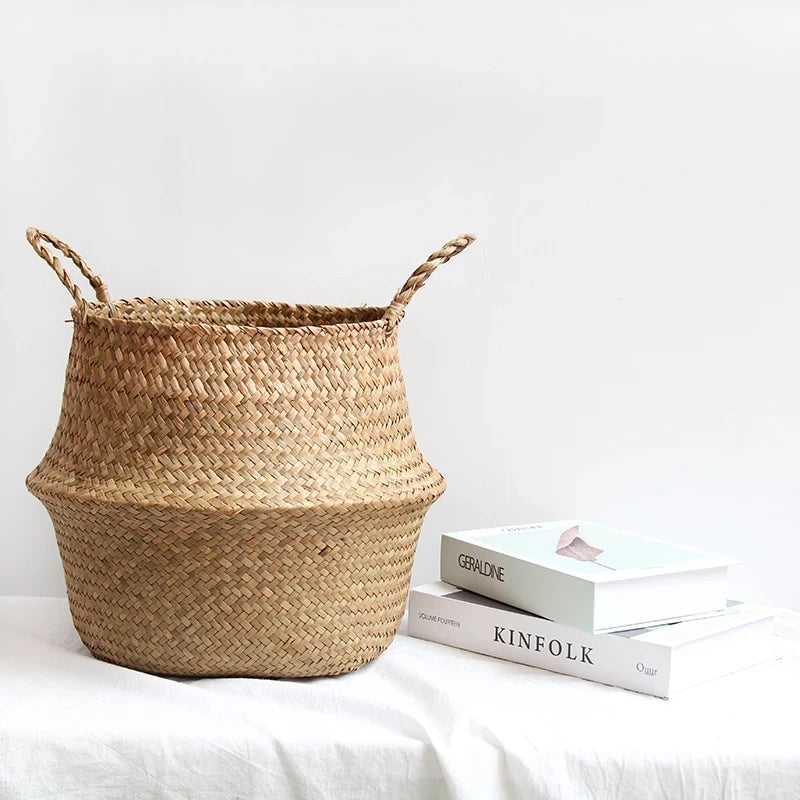 Cesta de mimbre de algas marinas Zerolife – Maceta colgante de ratán natural, cesto de ropa sucia, cesta de pícnic y cesta organizadora para el hogar Cesta Mimbre para plantas, ropa y decoración