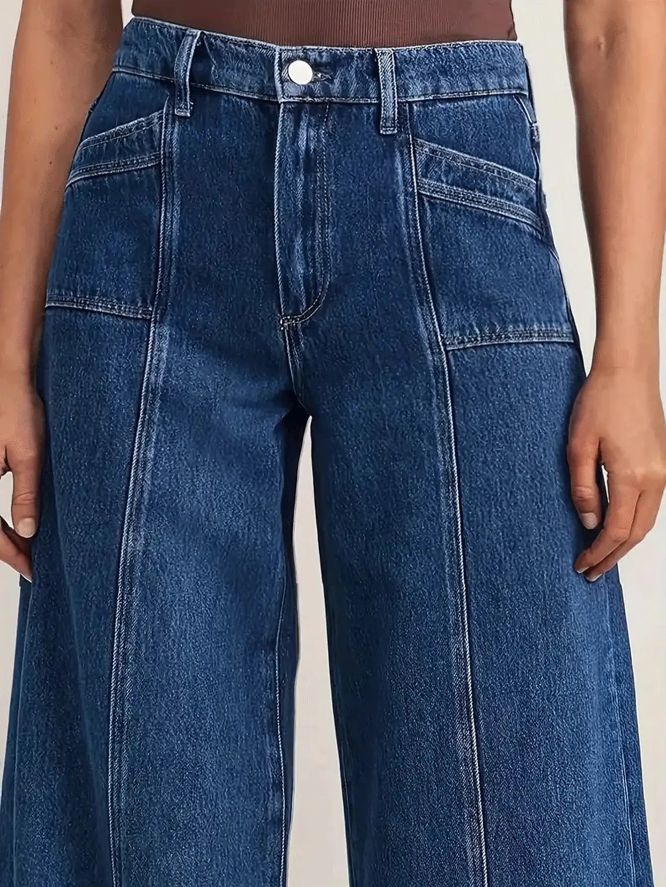 Women's Deep Blue Wide-Leg Jeans – Stylish Casual Denim Trousers for Comfortable Everyday Wear