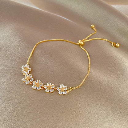 Women’s Fashion Four Leaf Grass Gold Color Adjustable Bracelet Korean Style Wedding Party Jewelry