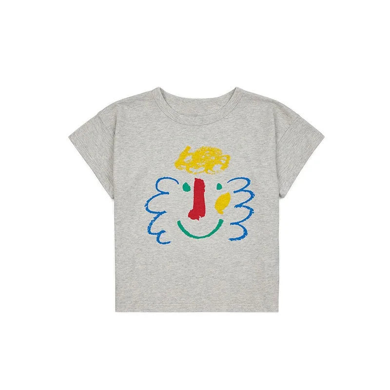 Camiseta de algodón con dibujos animados para niños 2025 – Top de manga corta estilo coreano de primavera-verano para bebés niños y niñas, ropa exterior informal para uso diario.