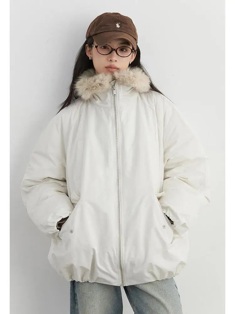 Women's Korean Style Winter Padded Jacket Black and White Cotton Coat Long Sleeve Zipper Cardigan Casual Warm Outerwear for Women