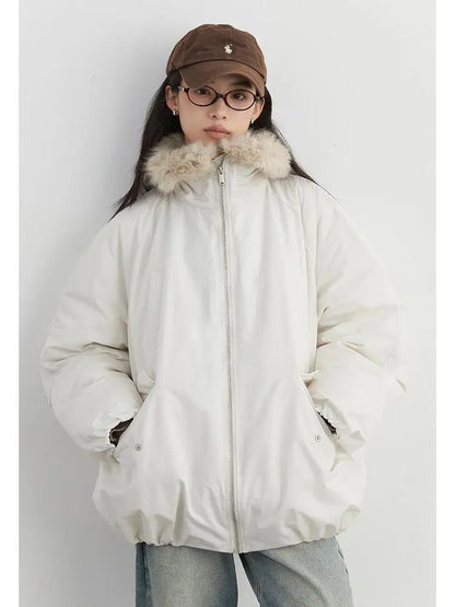 Women's Korean Style Winter Padded Jacket Black and White Cotton Coat Long Sleeve Zipper Cardigan Casual Warm Outerwear for Women