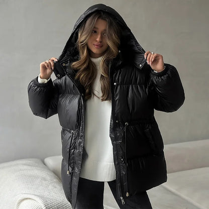 Women's 2026 Winter Puffer Jacket Solid Color Quilted Water-Resistant Coat with Zipper and Drawstring, Loose Fit Warm Casual Outerwear for Fall and Winter