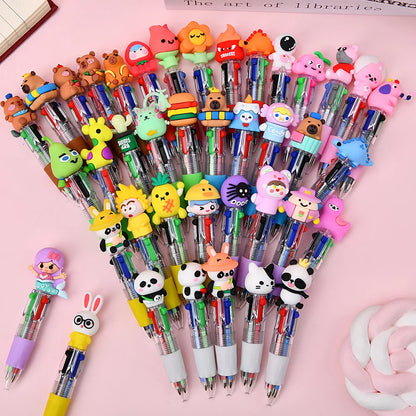 30PCS Cute Cartoon 4-Color Ballpoint Pens – Mini Pocket Kawaii 3D Pens for Kids, Christmas Student Prizes, School & Office Stationery