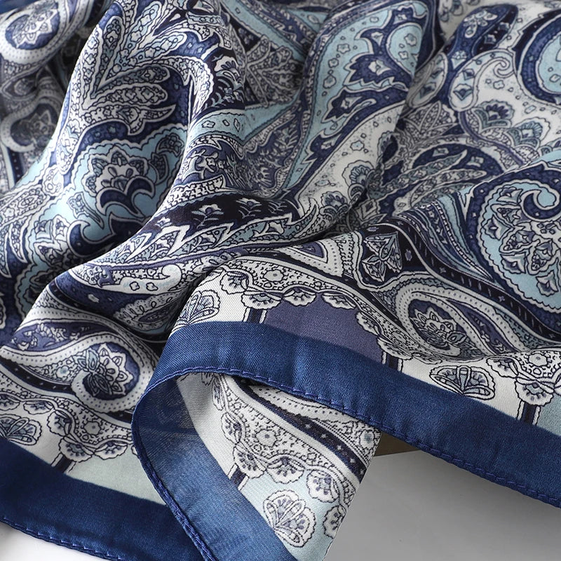 Bohemian Style Print Luxury Brand Silk Square Scarf Women Satin Shawls Neckerchief Wrap Scarves Bandana Hair Hjiab Floral