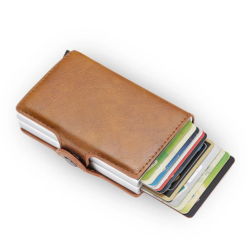 Cartera metálica para hombre con bloqueo RFID, de piel sintética, aluminio, tarjetero delgado