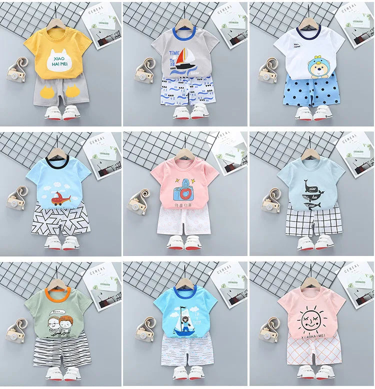 Conjunto de ropa de verano para niños de 2 piezas – Conjunto de camiseta y pantalones cortos de algodón para niños y niñas, ropa de manga corta para bebés, traje informal suave para niños para el juego diario y la comodidad