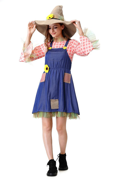 Parent-Child Pioneer Girl Cosplay Costume – Colonial Floral Village Dress with Hat for Kids Halloween, Carnival & Dress-Up Role Play