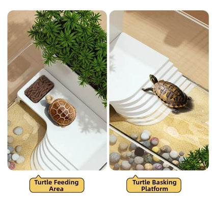 Transparent Turtle Tank with Basking Area – Ecological Reptile Terrarium Habitat with Sunbathing & Climbing Platform for Aquatic Turtles