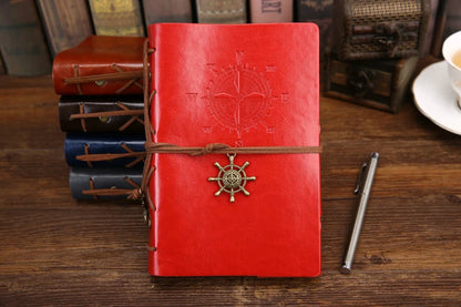 Retro Spiral Leather Notebook – Vintage Pirate Journal with Refillable Pages