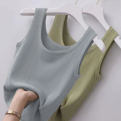 Haut court décontracté basique en tricot à col en U sans manches et de couleur unie pour femme, idéal pour l'automne