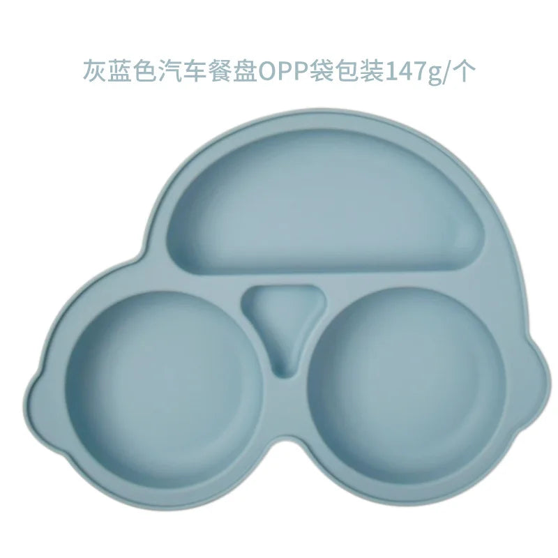 Assiette à ventouse en silicone pour bébé – Assiette repas sourire pour tout-petits avec compartiments, vaisselle pour enfants sans BPA