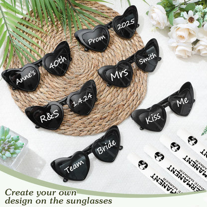 12–120PCS Personalized Heart Sunglasses with Pen – Wedding & Bachelorette Party Favors, Bridal Party Photo Props & Gifts