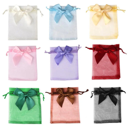 Bolsas de regalo de organza con cordón y lazo, de 10/20/50 unidades, para joyas, dulces y recuerdos de fiesta para bodas, Navidad y eventos especiales