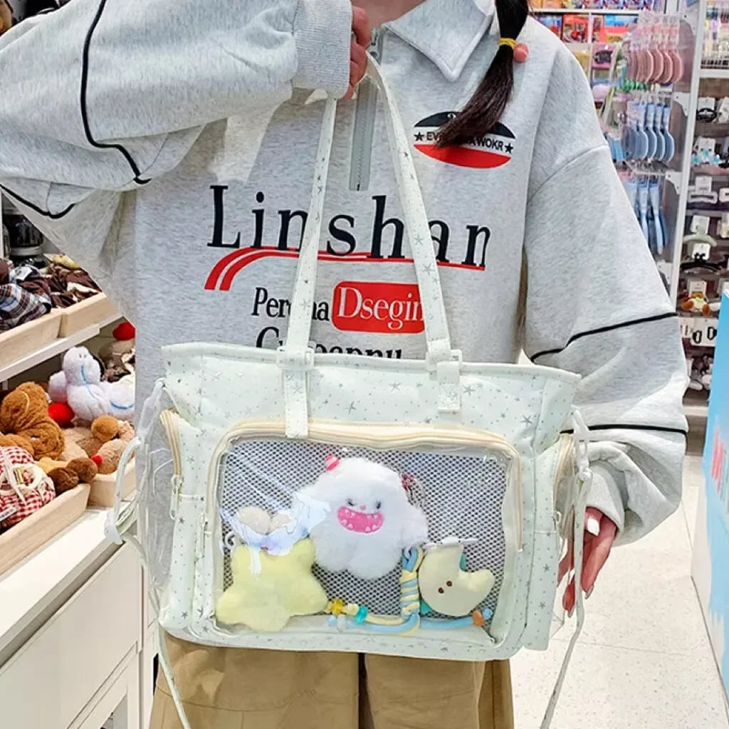 Bolsa Ita Japonesa Y2K para Mujer – Bonito Bolso de Hombro Transparente Lolita, Bolso Cruzado Grande de Exhibición DIY, Cartera de Moda Kawaii para la Escuela, Viajes y Uso Diario