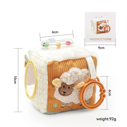 Soft Baby Tissue Box Cloth Book – Plush Sensory Security Blanket Cube with Crinkle Sounds & Mirror, Fine Motor Activity Toy, 9 Styles