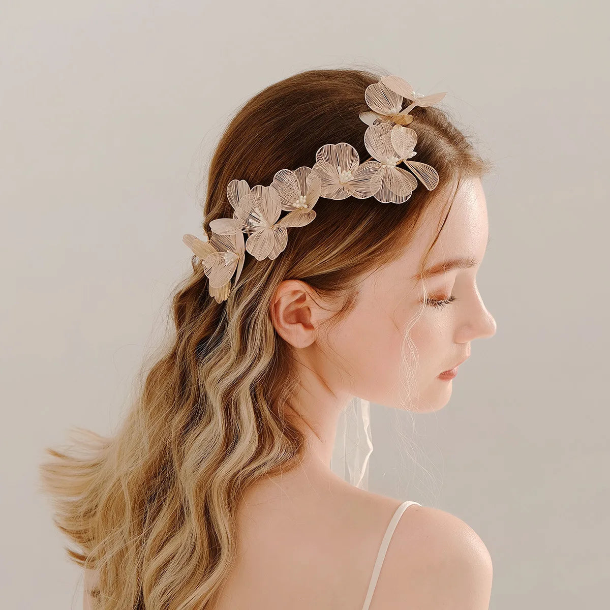 Vintage Gold Floral Bridal Headband with Pearls – Fairy Wedding Tiara for Brides, Prom & Special Occasions