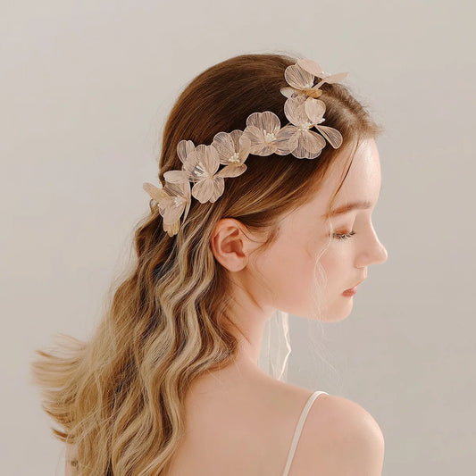 Diadema floral dorada vintage con perlas – Tiara de boda de hadas para novias, graduaciones y ocasiones especiales