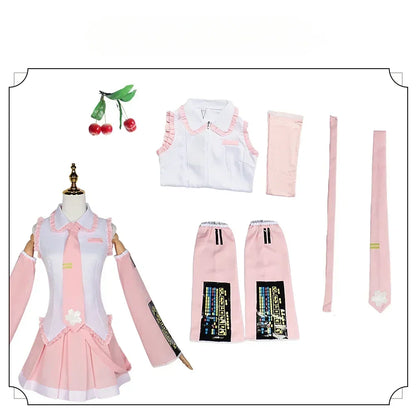 Hatsune Miku Cosplay Costume – Sakura Cherry Blossom Outfit with Wig (Girls Halloween Performance Set)