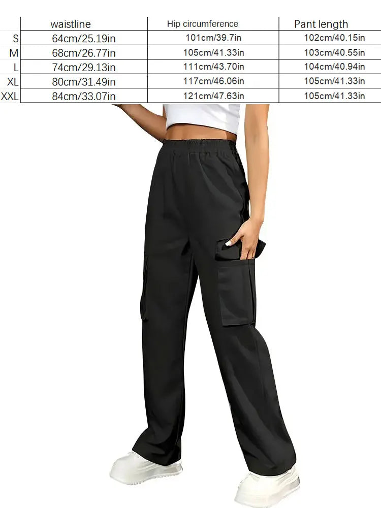 Women’s High Waist Wide Leg Workwear Pants Elastic Waist Loose Casual Solid Color Sports Pants