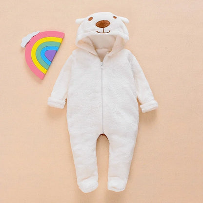 Mameluco con capucha de oso para bebé recién nacido – Traje de mono de una pieza de manga larga para bebés y niñas