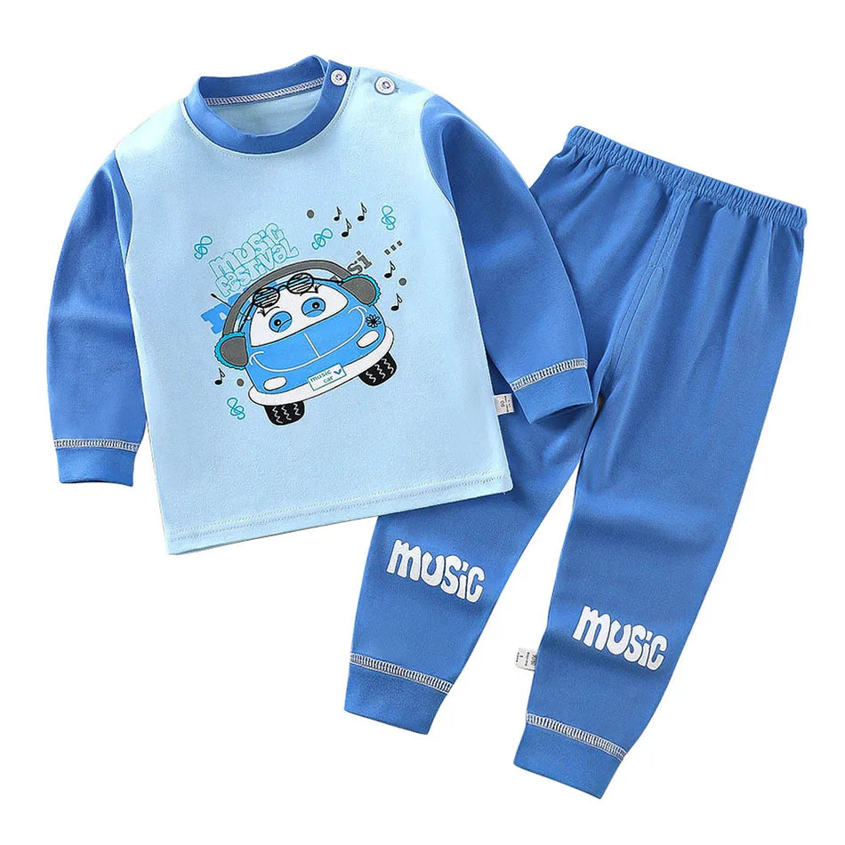 Conjunto de pijama de algodón para niños – Ropa de dormir de dibujos animados de otoño invierno para niños y niñas, conjunto de ropa de descanso suave para niños, ropa de noche acogedora y conjunto para el hogar para un sueño cómodo
