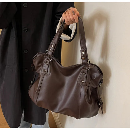 Women’s PU Leather Shoulder Bag – 2026 Fashion Handbag with Soft Interior Compartment, Contrast Color Design, Zipper Closure, Stylish Everyday Purse for Work, Travel & Casual Use