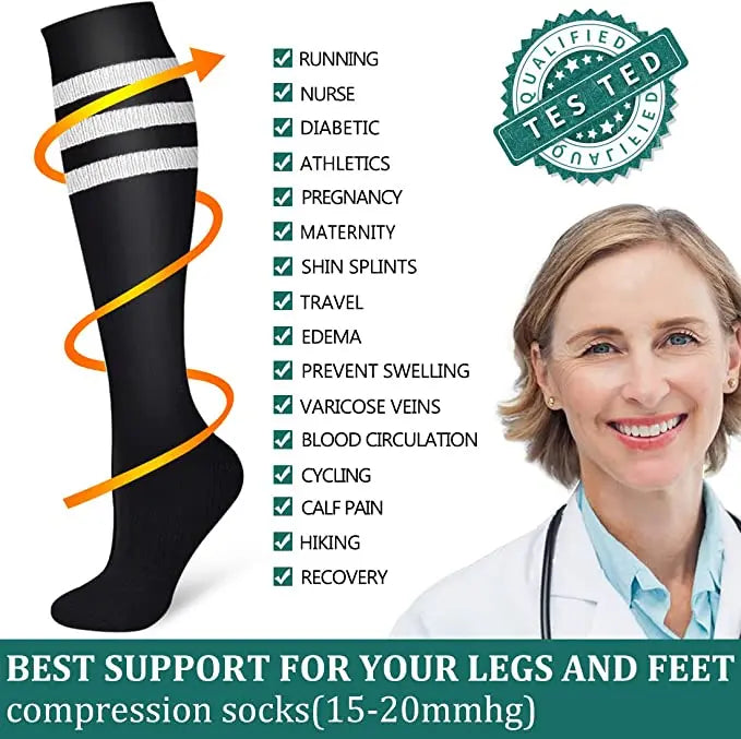 30mmHg Compression Socks for Men & Women – Knee High Support Stockings for Sports, Edema, Varicose Veins & Daily Wear