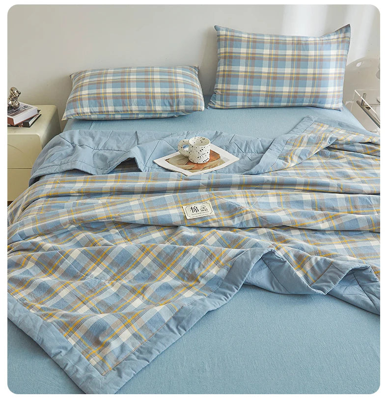 100% Cotton Summer Quilt – Lightweight Long Staple Cotton Comforter for Twin, Queen & Double Beds