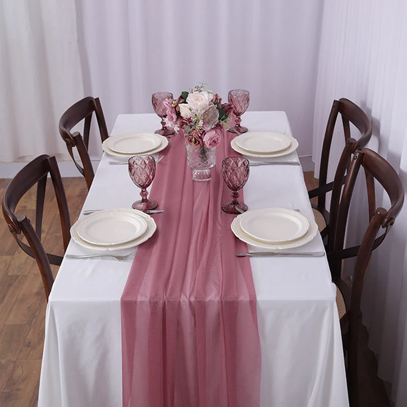 Camino de mesa de gasa - Decoración de arco de boda de tela de seda transparente | Decoración de mesa bohemia para cumpleaños y eventos
