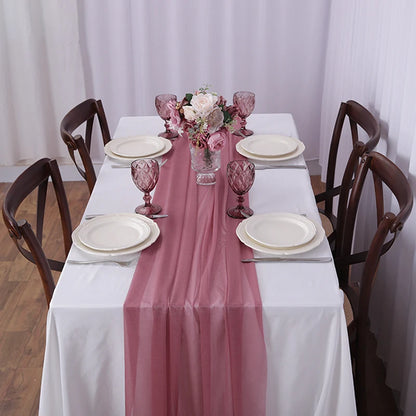 Camino de mesa de gasa - Decoración de arco de boda de tela de seda transparente | Decoración de mesa bohemia para cumpleaños y eventos