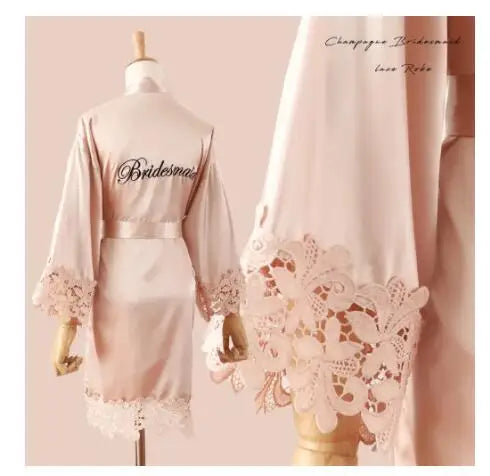 Women’s Summer Lace Kimono Robe – Bride & Bridesmaid Wedding Sleepwear Embroidered Bathrobe Night Dress