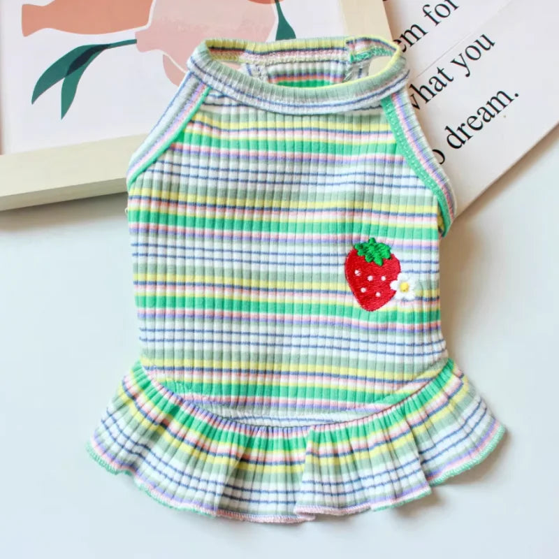 Vestido de verano para cachorros lindos para perros y gatos pequeños – Ropa de encaje a rayas para mascotas, camiseta y falda para perras Chihuahua, Yorkie, Bichon