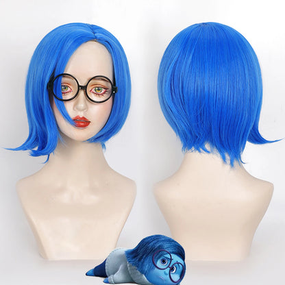 Inside Out Sadness Anime Cosplay Wig – Short Blue Bob Synthetic Wig with Wig Cap (Game & Role-Play Costume Hairpiece)