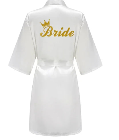 Wedding Party Team Bride Robe – Black Letter Satin Kimono Bridesmaid Bathrobe SP2000