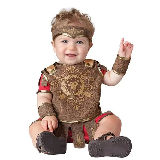 0–3Y Baby Medieval Warrior Costume – Roman Soldier & Historical Gladiator Dress-Up Set for Halloween, Carnival & Stage Shows