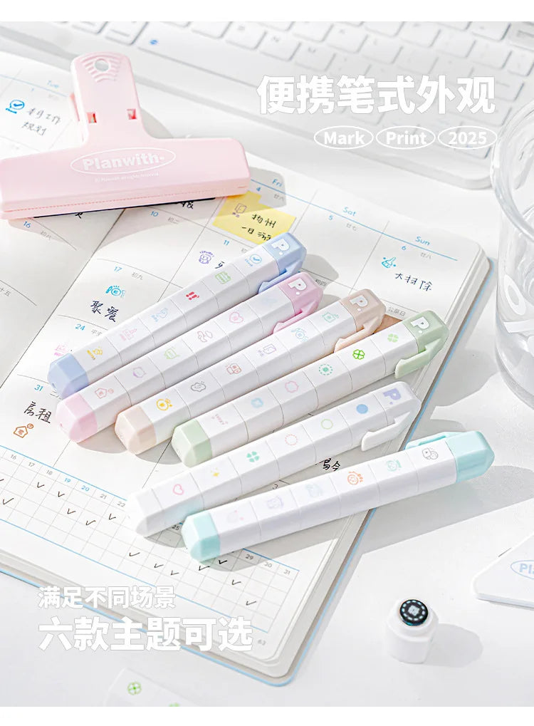 Jeu de tampons journal de listes de tâches mignonnes – Tampons encreurs détachables en forme de stylo pour agenda, carnet, scrapbooking, carnets de voyage et artisanat décoratif