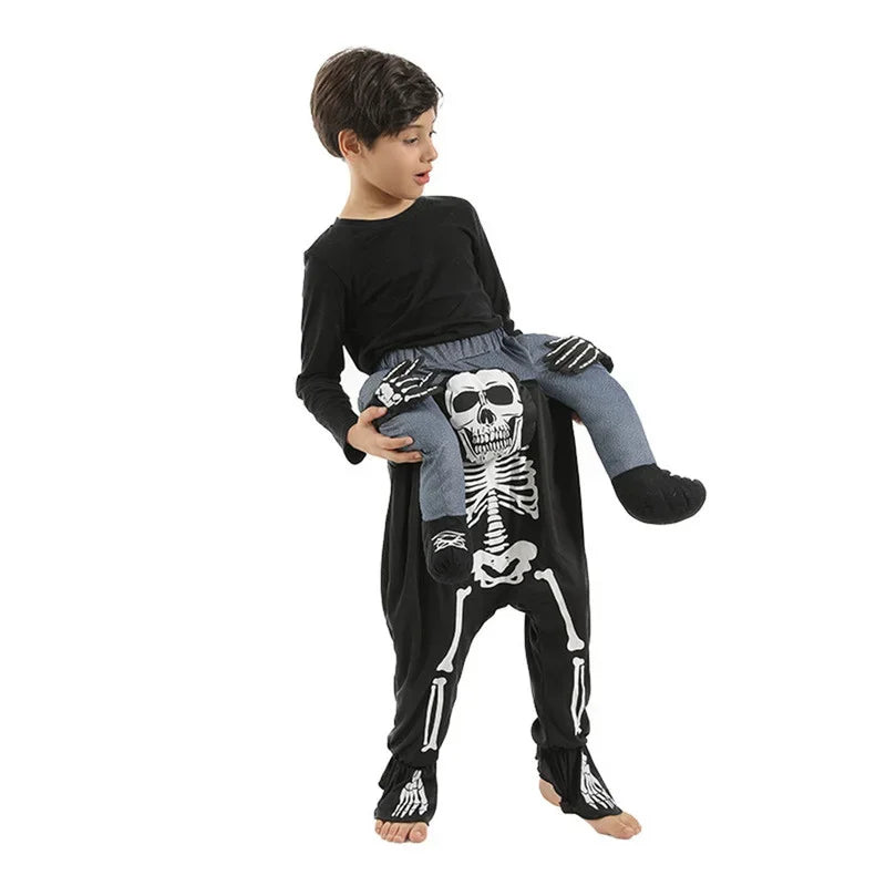 Funny Piggyback Skeleton Costume for Boys, Halloween Ride-On Skull Pants, Spooky Cosplay Outfit for Carnival, Easter, Purim, and Dress-Up Parties